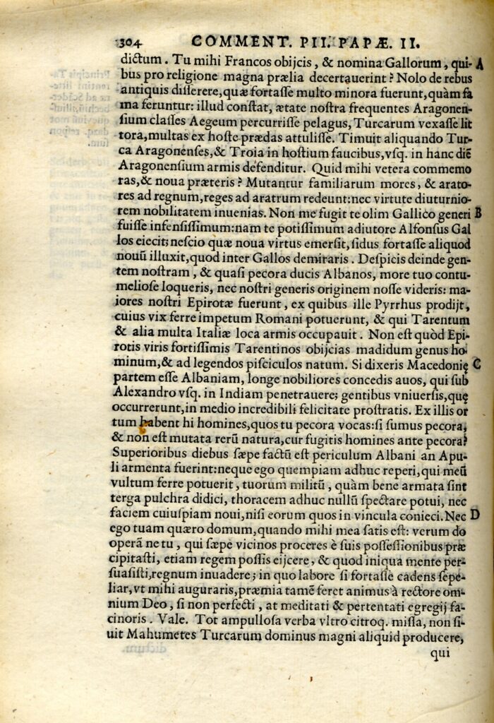 Skanderbeg, Pyrrhus and the words recorded by Pius II